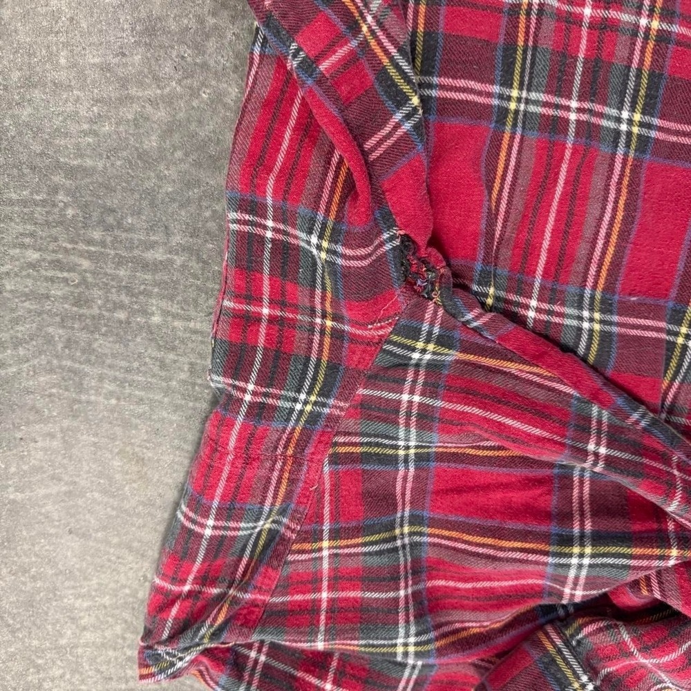 Vintage Woman's Plaid Flannel Button Up Collared Shirt Red Cotton Denim Accent S - Picture 5 of 8